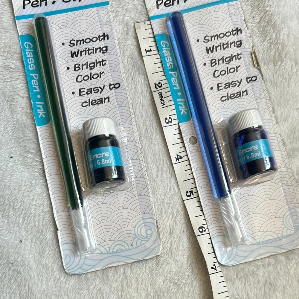 Glass Pen and Ink Set - Green and Blue